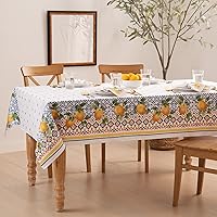 Elrene Home Fashions Capri Lemon Double-Bordered Mediterranean Spring/Summer Fabric Tablecloth, Rectangle, 60 inches X 120 inches