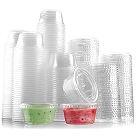 300-Pack Plastic Portion Control Cups with Snap-On Lids 2 oz. | Clear Disposable Small Food Containers | Excellent For Jello Shot, Meal Prep, Salad Dressing, Sushi, Condiments, Medicine, Sauce,Souffle