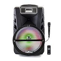 beFree Sound 12 Inch Bluetooth Rechargeable Portable PA Party Speaker with Reactive LED Lights, Black