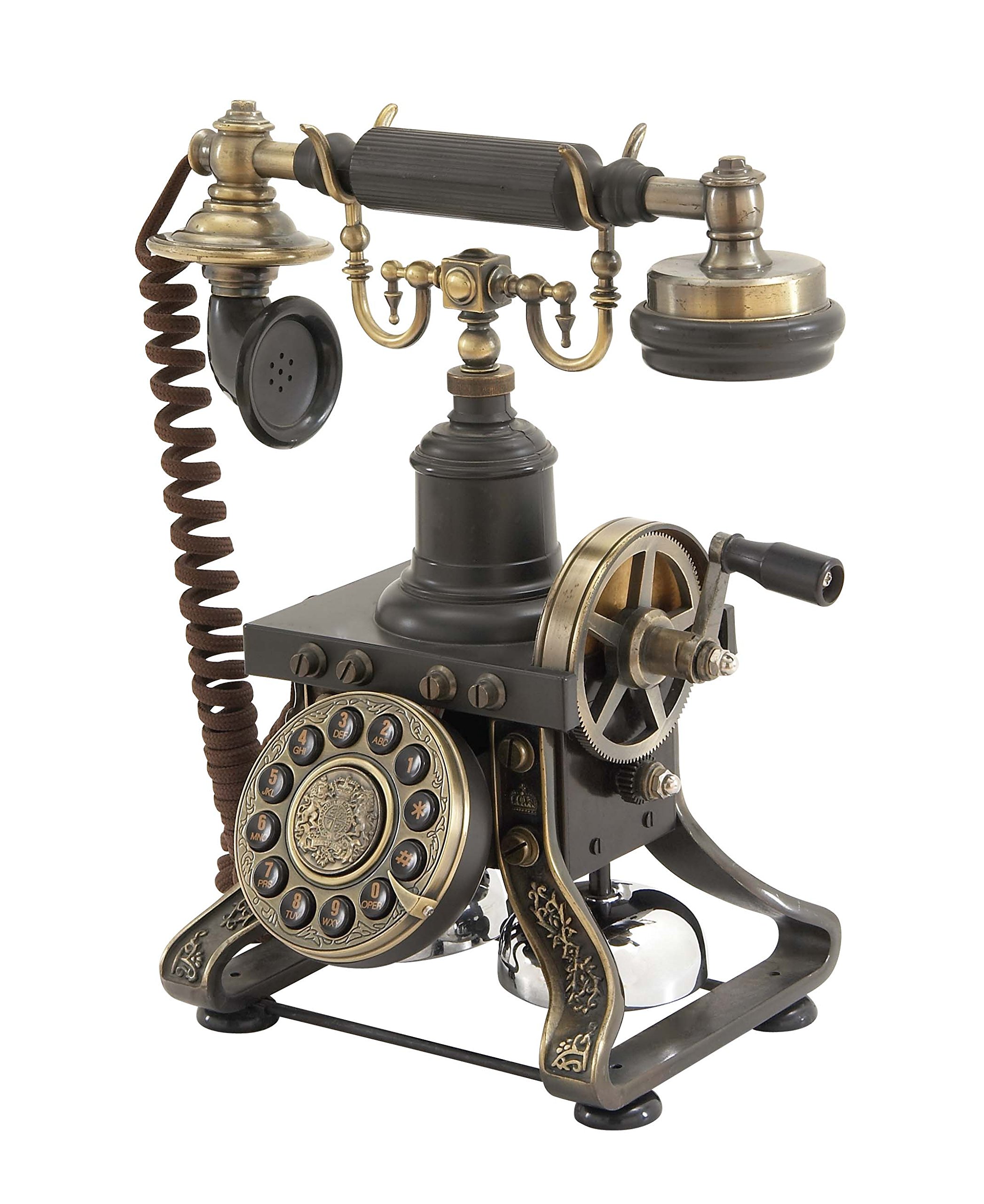 Deco 79 Brass Functioning Vintage Style Telephone with Line Cord, 10