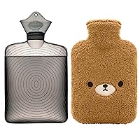 samply Hot Water Bottle with Cute Fleece Cover, 2Liter Water Bag for Hot and Cold Compress, Hand Feet Warmer, Neck and Shoulder Pain Relief, Brown Bear