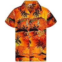 KING KAMEHA Funky Casual Hawaiian Shirt for Kids Boys and Girls Front Pocket Shortsleeve Unisex Pineapple Flowers Print