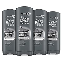 DOVE MEN + CARE Elements Body Wash Charcoal + Clay 4 Count For Men's Skin Care Effectively Washes Away Bacteria While Nourishing Your Skin, 18 oz
