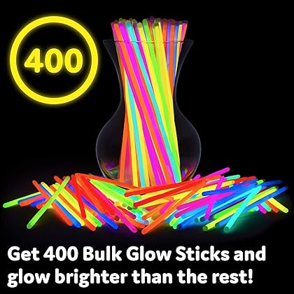 Glow Sticks Bulk Party Favors 400pk - 8” Glow in the Dark Party Supplies, Light Sticks Neon Party Glow Necklaces and Bracelets for Kids or Adults