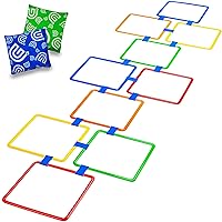GETMOVIN SPORTS Hopscotch Squares Set with 2 Premium Beanbags Giant Sized 15 Inch Squares with 15 Connectors for Indoor/Outdoor Portable Fun Conditioning Agility Training