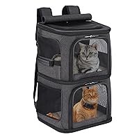 2-in-1 Double Pet Carrier Backpack for Small Cats and Dogs, Portable Pet Travel Carrier, Super Ventilated Design, Ideal for Traveling/Hiking/Camping, Black