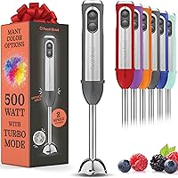 Powerful Immersion Blender, Electric Hand Blender 500 Watt with Turbo Mode, Detachable Base. Handheld Kitchen Blender Stick for Soup, Smoothie, Puree, Baby Food, 304 Stainless Steel Blades (Grey)