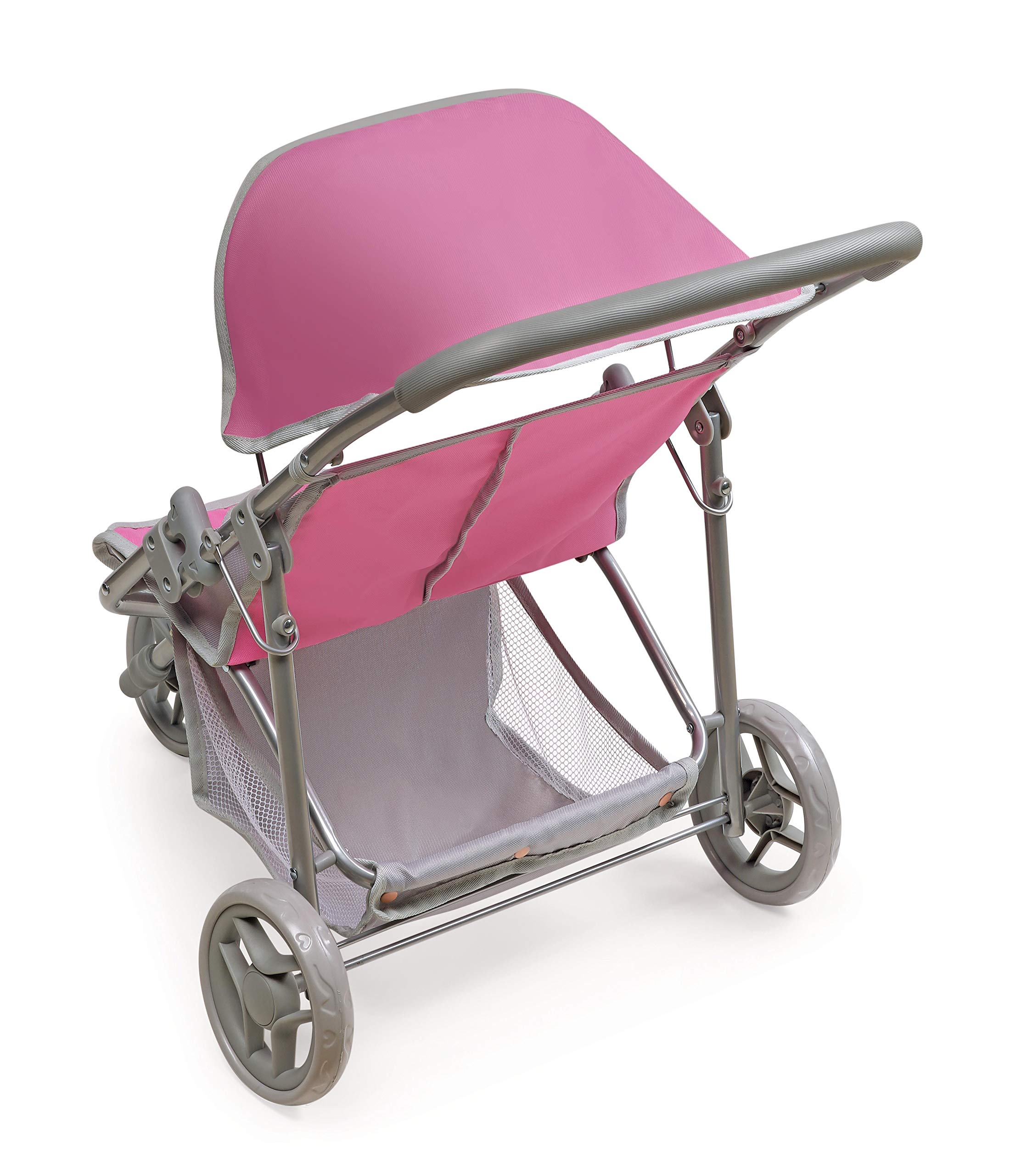 Badger Basket Trek Toy 3-Wheel Folding Twin Jogging Doll Stroller for 16 inch Dolls - Pink/Gray