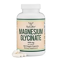 Magnesium Glycinate 400mg, 180 Capsules (Vegan Safe, Manufactured and Third Party Tested in The USA, Gluten Free, Non-GMO) High Absorption Magnesium by Double Wood Supplements