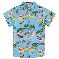 uideazone 5-12 Years Boys Ugly Christmas Hawaiian Shirt Button Down Short Sleeve Tropical Santa Shirts