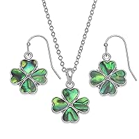 Kiara Jewellery Four Leaf Clover Boxed Set of Pendant Inlaid With Natural green Paua Abalone Shell on 18