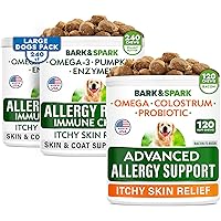Allergy Relief + Advanced Allergy Bundle - Anti-Itch&Hot Spots + Itchy Skin Relief Pills - Omega 3 + Pumpkin+ Enzymes + Probiotics - Immune Supplement + Anti Itching Licking - 360 Chews - Made in USA