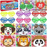 30 Pack Valentines Day Gifts for Kids, Heart Shaped Glasses with Greeting Cards for Kids, Valentine's Day School Prize Party Favor, Classroom Exchange Gift Set Ideal Valentine Gifts
