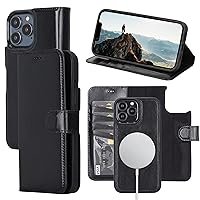 Leather 2-in-1 Wallet Case Compatible with iPhone 13 Pro Max | Magnetic Detachable | Shockproof | RFID Blocking | Flip Case with Kickstand | Compatible with MagSafe | - Black