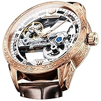 OLEVS Men's Skeleton Mechanical Dress Watch Automatic Self Winding Waterproof Luminous Luxury Leather Wrist Watches