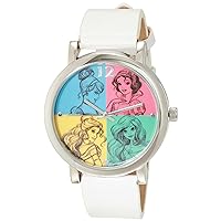 Accutime Disney Printed Princess Adult Analog Women's Watch - Multi Color Dial, Glass Face with Faux Leather White Strap, Female Analog Watch in White (Model: PN1538KLAZ)