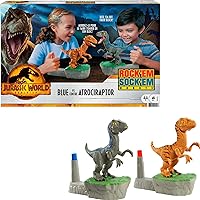 Mattel Games Rock 'Em Sock 'Em Raptors Jurassic World Domination Kids Game Fighting Raptors with Blue vs Atrociraptor