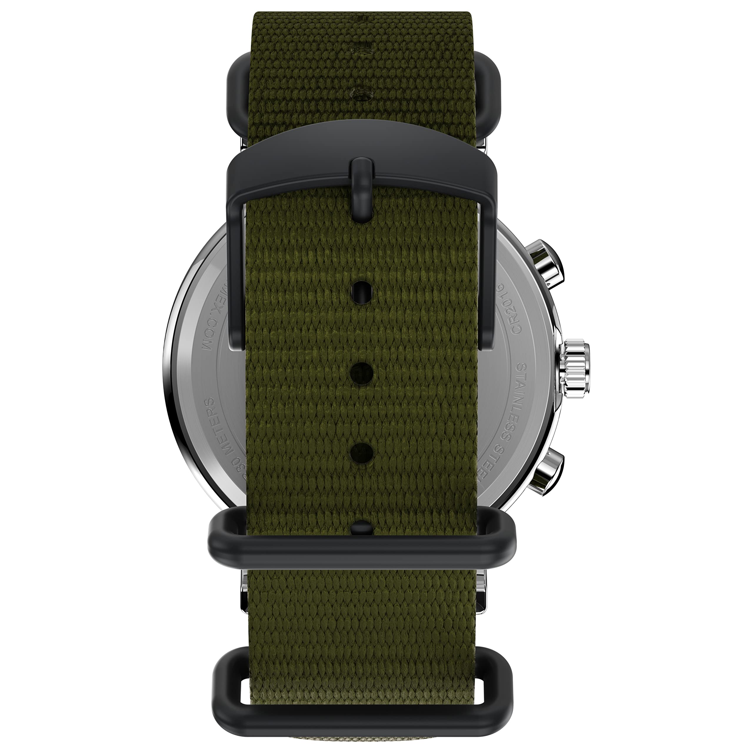 Timex Men's Weekender Chronograph 40mm Watch – Silver-Tone Case Cream Dial with Green Fabric Slip-Thru Strap