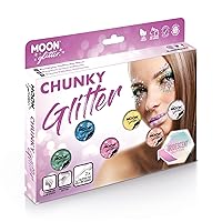 Iridescent Chunky Glitter by Moon Glitter – 100% Cosmetic Glitter for Face, Body, Nails, Hair and Lips - 0.10oz - Boxset