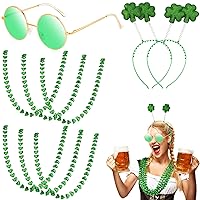 9 Pieces St. Patrick's Day Costume Accessories Set, Saint Patty's Day 2 Pieces Shamrock Headbands, Irish Green Sunglasses and 6 Pieces Clover Bead Necklace for Saint Patrick's Decoration Party Favors