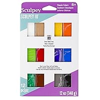 Sculpey III 12 Classic Colors of Polymer Oven-Bake Clay, Non Toxic 12 oz.,great for modeling, sculpting, holiday, DIY & school projects.Great for kids & beginners!