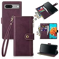 Antsturdy Google Pixel 7 Wallet case with Card Holder for Women Men,Google Pixel 7 Phone case RFID Blocking PU Leather Flip Shockproof Cover with Strap Zipper Credit Card Slots,Wine Red