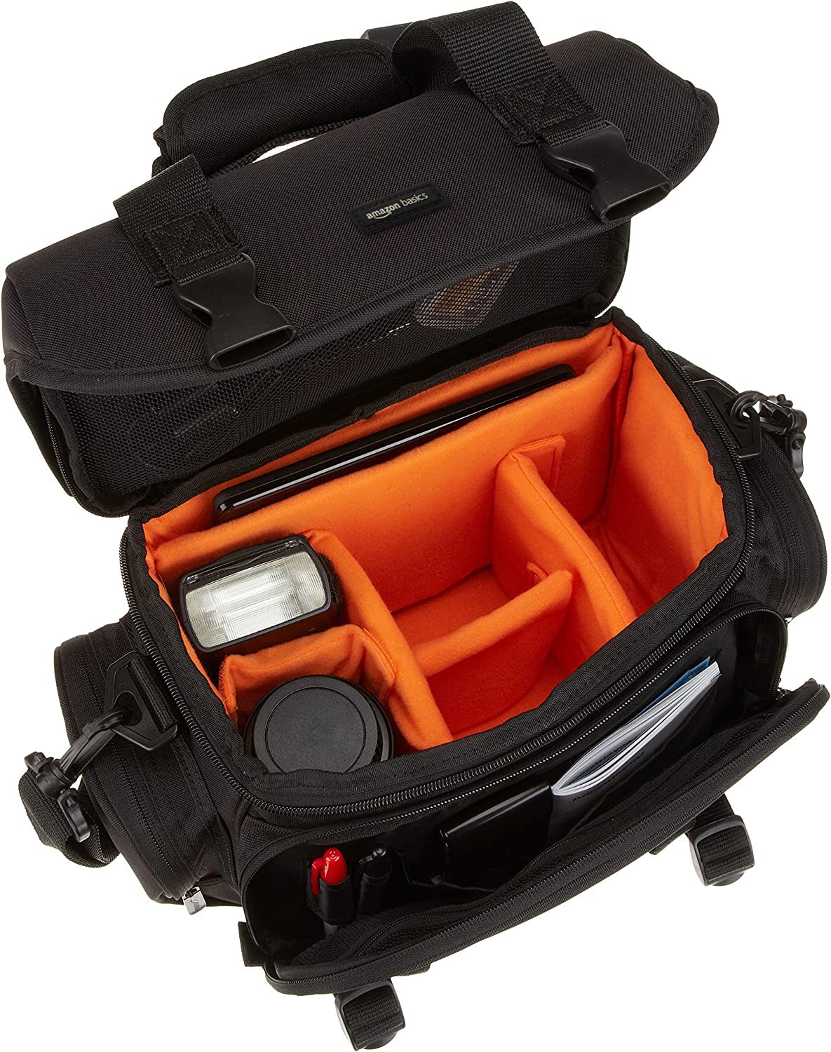Amazon Basics Large DSLR Gadget Bag, Black with Orange Interior