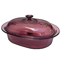 Corning Vision Visions 4 L (4 Qt.) Cranberry Covered Oval Roaster Casserole with Lid
