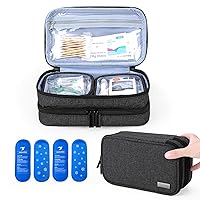 Insulin Cooler Travel Case with 4 Ice Packs, Double Layer Diabetic Supplies Organizer for Insulin Pens, Blood Glucose Monitors or Other Diabetes Care Accessories, Black