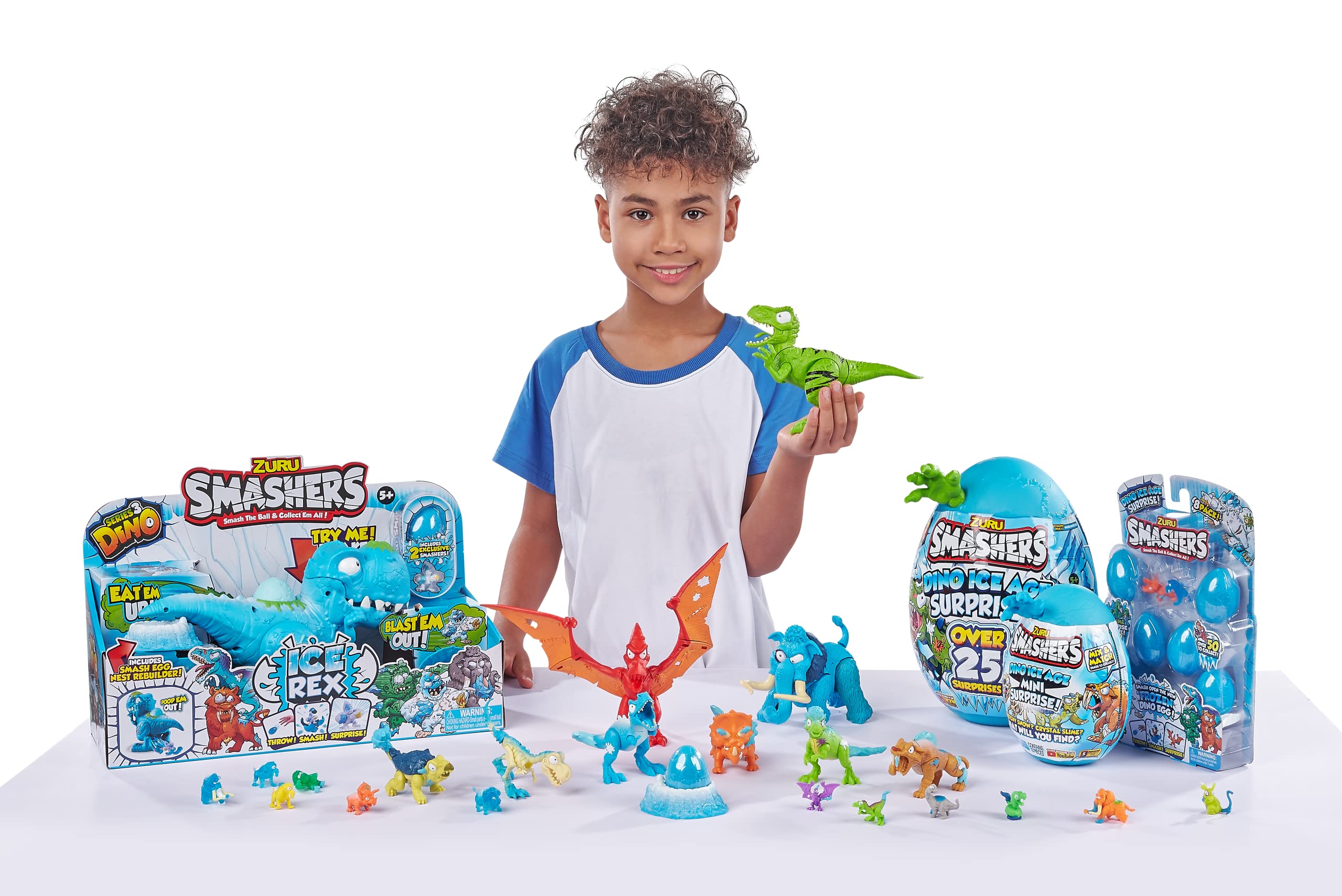 Smashers Dino Ice Age Ice Rex Playset Series 3 T-Rex Toy Set by ZURU with Accessories, Tyrannosaurus Rex Collectible Toy for Boys Kids Gift Set , Cyan