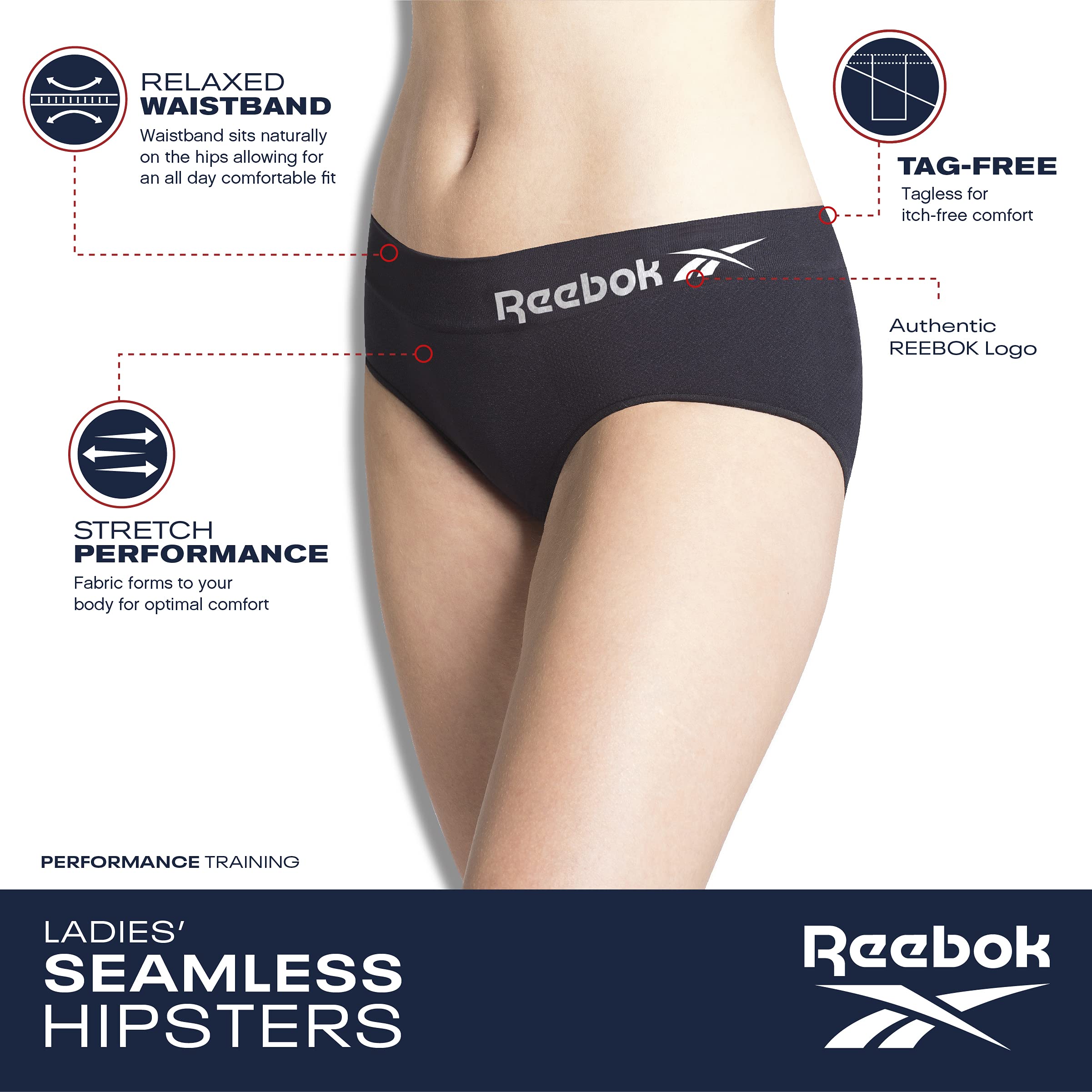 Reebok Women's Underwear - Seamless Hipster Briefs (4 Pack)