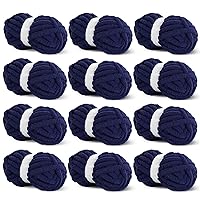 HOMBYS Navy Blue Chunky Chenille Yarn for Crocheting, Bulky Thick Fluffy Yarn for Knitting,Super Bulky Chunky Yarn for Hand Knitting Blanket, Soft Plush Yarn, 12 Jumbo Pack (27yds,8 oz Each Skein)