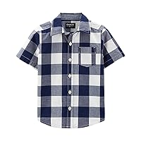 OshKosh B'Gosh Boys' Short-Sleeve Button-Down Shirt, Blue Plaid, 5T