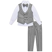 Lilax Boys Suit Set Slim Fit Vest, White Dress Shirt, Dress Pants and Bowtie 4 Piece Formal Suit Set