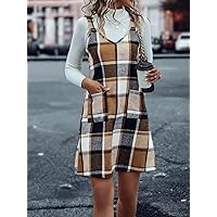 Women's Dress Plaid Print Dual Pocket Overall Dress Without Sweater Dress for Women (Color : Multicolor, Size : X-Large)
