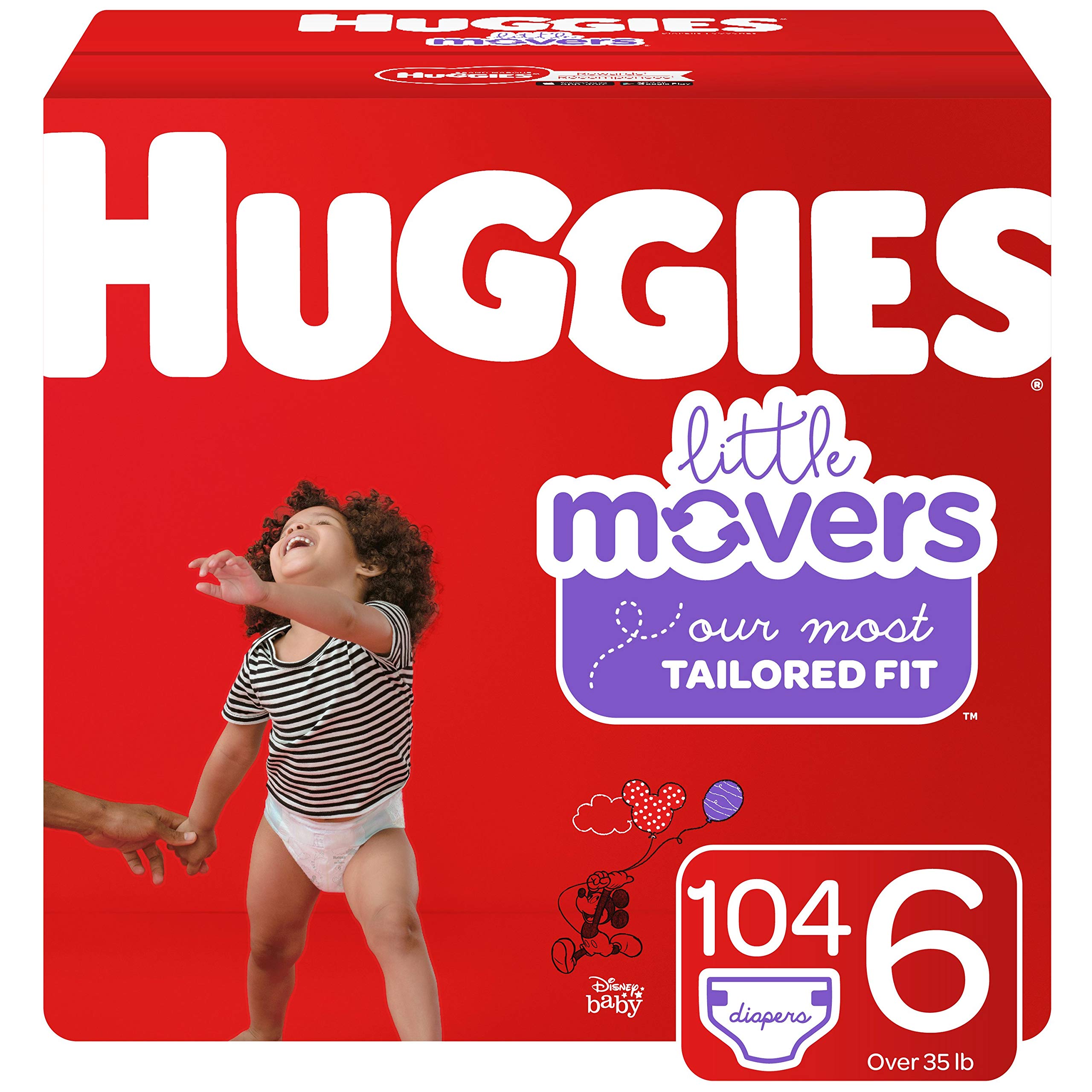 HUGGIES Little Movers Diapers, Size 6, 104Count (Packaging May Vary)