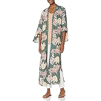 Angie Women's Green Floral Duster Kimono