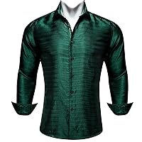 Barry.Wang Men Dress Shirt, Paisley Flower Woven Silk Regular Fit Long Sleeve Button Shirts Formal/Casual Daily