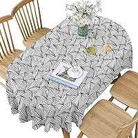 Black and White Polyester Oval Tablecloth,Line Art Zigzag Pattern Printed Washable Indoor Outdoor Table Cloth,60x144 Inch Oval,for Buffet Banquet Parties Event Holiday Dinner