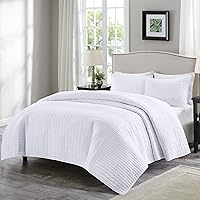 Comfort Spaces Kienna Quilt Set-Luxury Double Sided Stitching Design Summer Blanket, Lightweight, Soft, All Season Bedding Layer, Matching Sham, White, Coverlet Twin/Twin XL(66