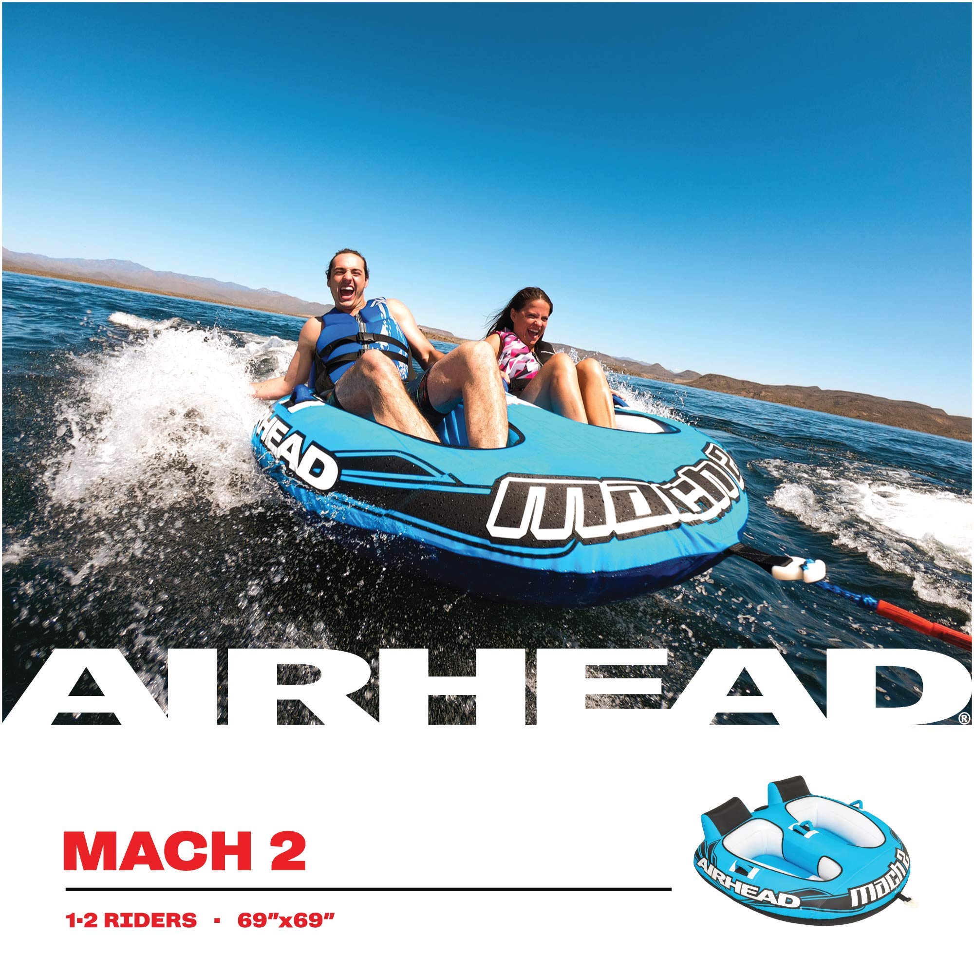 Airhead Mach 2, 1-2 Rider Towable Tube for Boating
