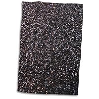 3D Rose Black Faux Glitter-Photo of Glittery Texture-Glam Matte Sparkly Bling-Glamorous Stylish Girly Hand/Sports Towel, 15 x 22