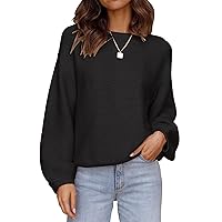 ZESICA Women's 2024 Crew Neck Long Lantern Sleeve Casual Loose Ribbed Knit Solid Soft Pullover Sweater Tops