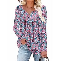 ROSELINLIN Women's Short Sleeve Shirts Long Sleeve Floral Summer Tops Loose Fit for Leggings