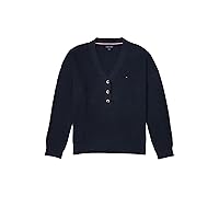 Tommy Hilfiger Women's Adaptive Pointelle Henley Sweater with Wide Neck Opening