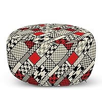 Modern Pouf Cover with Zipper, Minimalist Abstract Pattern with Retro Fashion Geometric Effect, Soft Decorative Fabric Unstuffed Case, 30