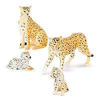 Terra by Battat – 4 Pcs Cheetah Toys Family Set - Plastic Cheetah Figurines – Realistic Zoo Animals – Collectible Safari Animals Figures for Kids 3+