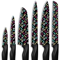 Astercook Knife Set, 12 Pcs Geometric Figure Kitchen Knife Set, 6 Anti-Rust Coating Stainless Steel Kitchen Knives with 6 Blade Guards, Dishwasher Safe