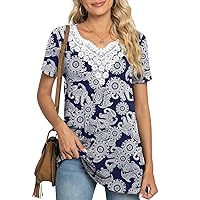 Anydeer Womens Tunic Tops Fashion T-Shirts V-neck Lace Blouses Pleated Tee Casual With Leggings