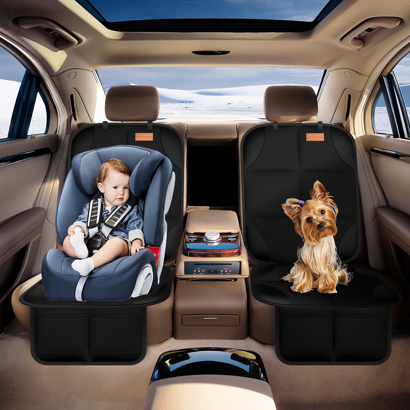 Smart eLf 1680D Material Child Seat Protection Mat, Anti-Slip, Waterproof, Car Seat Protector, Seat Protector (Set of 2), Car Accessories, Storage, Pockets, etc